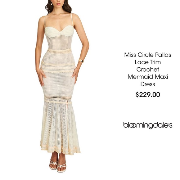 Women's Pallas Beige Lace Trim Crochet Mermaid Maxi Dress - Picture 2 of 10